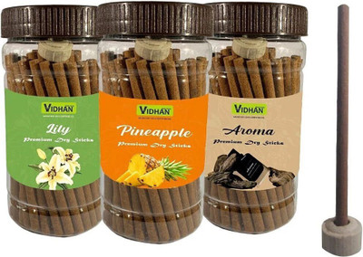 vidhan Dhoop Sticks Premium Jar 3x100Gm | No Bamboo| Dhoop Stick | LILY PINEAPPLE AROMA Lavender Dhoop(Pack of 3)