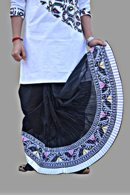 Sumit online Mour Puccho Dhoti With Jamdani Border Self Design Men Dhoti