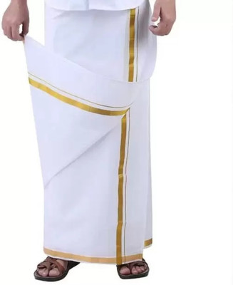 CHIKU CHERRY Jari Cotton White Solid Men Lungi Solid Men Dhoti