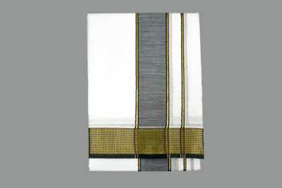 Shyam handloom Men's Trendy & Traditional White Cotton Thalapathy Golden Border Dhoti 4.50 Mtr Striped, Solid Men Dhoti