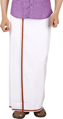 Prakasam Cotton Premium Quality Readymade Pocket -White Cotton With Maroon Border Solid Men Dhoti