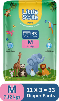 Little Smile Baby Diaper Pants – Fast Absorption, Wetness Indicator, Odorless & Antibacterial - M(33 Pieces)