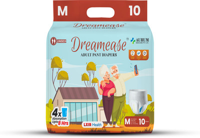 Dreamease Adult Diaper Pants, 12hrs Absorption & Leak-proof | Medium (24-45 Inches), 10Pcs - M(10 Pieces)
