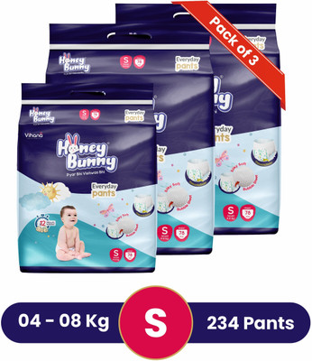 HONEY BUNNY Baby Diaper Pants with bubble top sheet| Extra Soft | 12 Hour protection - Small - S(234 Pieces)