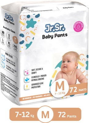 Jr. Sr. Baby Diaper Pants with Advanced Leak Protection | Soft & Comfortable | Pack of 1 - M(72 Pieces)