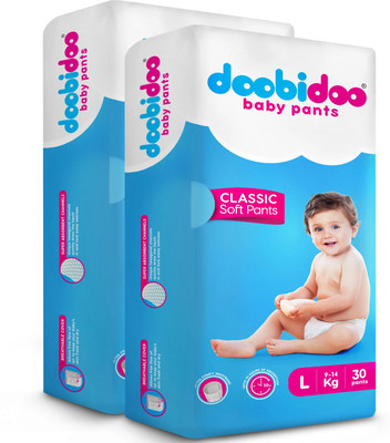 Doobidoo Newly Improved Classic Soft Diaper Anti-Leak Highly Absorbent Baby Pant 9-14 Kg - L(60 Pieces)