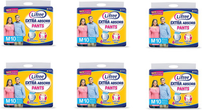 LIFREE Extra Absorb Pants - Medium (10 Pieces) - ( Pack of 6 ) Adult Diapers - M(60 Pieces)