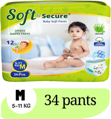 SOFT & SECURE Easy Dry Diaper Pants with 12 hrs absorption Medium Size, 5-11 Kgs - M(34 Pieces)