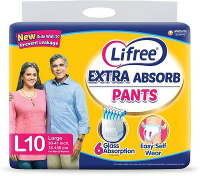LIFREE Extra Absorb Adult Diaper Pants Unisex, Large size 10 Pieces Adult Diapers - L