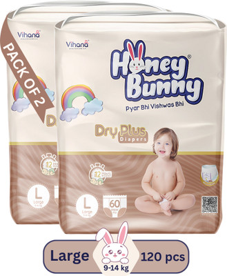 HONEY BUNNY Baby Diaper Pants Super Soft Dry Plus 12 Hour protection - L - L(120 Pieces)