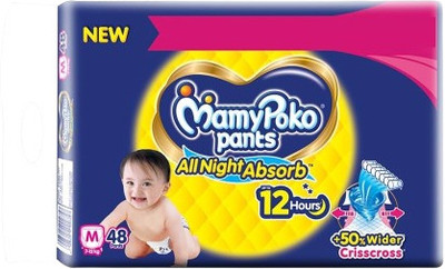 MamyPoko Standard All Night Absorb Baby Diaper Pants Medium Size - M(48 Pieces)