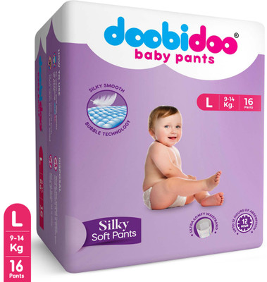 Doobidoo Silky Soft Baby Diaper Pant Large Rash Free Anti-Leak Highly Absorbent 9-14 kgs - L(16 Pieces)