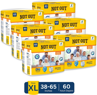 NOT OUT Pant Style Adult Diaper | Waist Size 38-65 Inch | 12-Hr Overnight Protection - XL(60 Pieces)