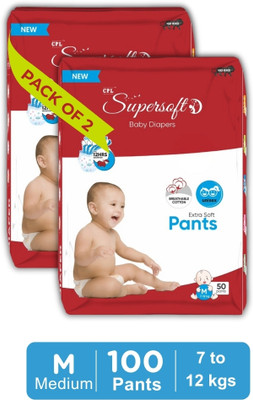 CPL SUPERSOFT Baby Diaper Pant Style | Up to 12 Hours Absorption | 7 - 12 Kg | Pack of 2 - M(100 Pieces)