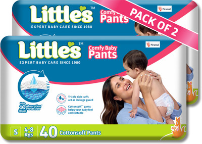 Little's Comfy Baby Pants Standard, Small 40 Count, 10 Hours Absorption Protection - S(80 Pieces)