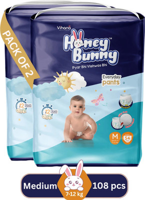 HONEY BUNNY Baby Diaper Pants with bubble top sheet| Extra Soft | 12 Hour protection - M(108 Pieces)