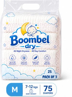 BOOMBEL DRY Baby Diaper Pants M Size | Super Soft | Long Lasting Diaper | - M(25 Pieces)