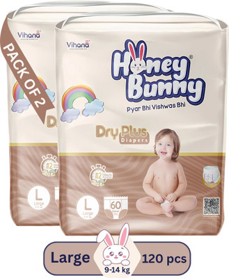 HONEY BUNNY Baby Diaper Pants Super Soft Dry Plus 12 Hour protection - L - L(120 Pieces)