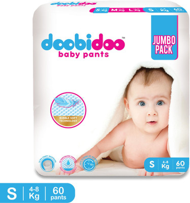 Doobidoo Premium baby diaper pants Cushiony Cotton. 12 hrs absorption. Rash free - S(60 Pieces)