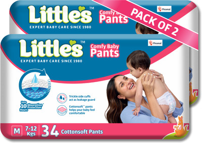 Little's Comfy Baby Pants, Standard, Medium, 34 Count With 10 Hours Absorption Protection - M(68 Pieces)