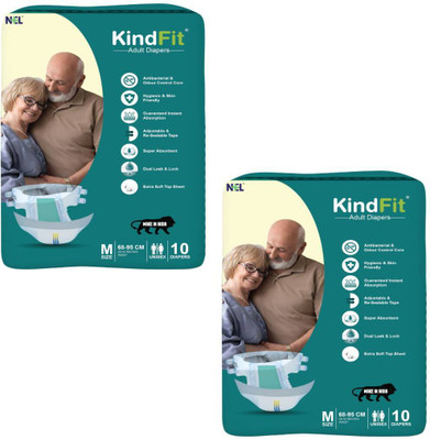 KINDFIT Tape Style Adult Diapers, Medium, Pack of 2 (20 units) - M(20 Pieces)