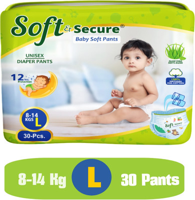 SOFT & SECURE Baby Diaper Pants Double Layer Leakage Protection Large L- Size - L(30 Pieces)
