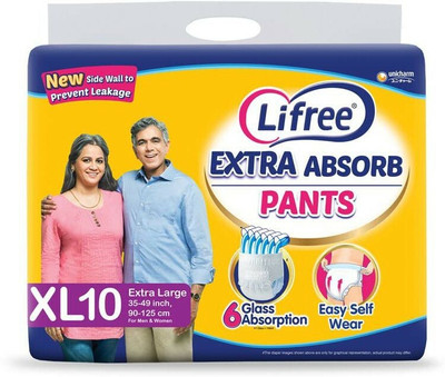 LIFREE Extra Absorb Adult Diaper Pants Unisex, Extra Large size 10 Pieces Adult Diapers - XL