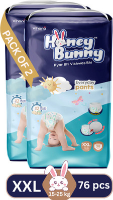 HONEY BUNNY Baby Diaper Pants with bubble top sheet| Extra Soft | 12 Hour protection - XXL(76 Pieces)