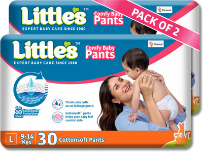 Little's Comfy Baby Pants, Standard, Large, 30 Count With 10 Hours Absorption Protection - L(60 Pieces)