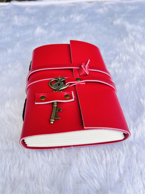 MAKENSTYLECOLLECTION Red Leather journal with key lock pattern 5*7 inches A5,200 pages A6 Journal Unruled 200 Pages(Brown)