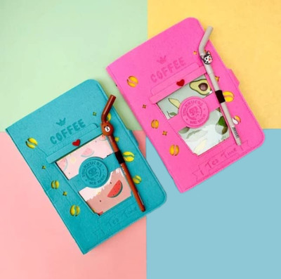 JELLIFY coffee print diary with Straw pen and lock A5 Note Book rule Gift set Regular Diary Ruled 80 Pages(Multicolor, Pack of 2)