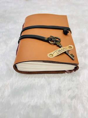 MAKENSTYLECOLLECTION Leather journal with name printing A5 Journal Unruled 200 Pages(Brown)