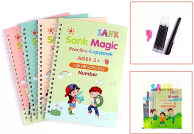 Sankcopy ™ Early Writing Development: Magic Practice Workbook with Fine Tip Pen A4 Conference Folder RULE 40 Pages(Multicolor, Pack of 4)