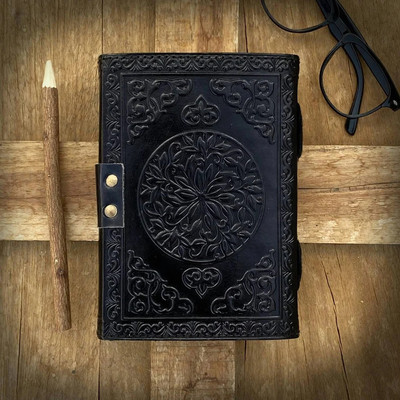 NIZAM HANDICRAFT Leather journal Handmade Black The Tripple Moon Uncharted Merchandise Regular Diary Single Rule 200 Pages(Black)