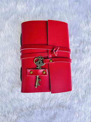 MAKENSTYLECOLLECTION Red Leather journal with key lock pattern 4*6 inches A6,200 pages A6 Journal Unruled 200 Pages(Brown)