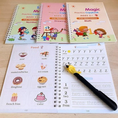 Magic Practice Copybook, (4 BOOK + 1 PEN + 10 REFILL) Number Tracing Book For Preschoolers With Pen A189(Hardcover, VALARIE)