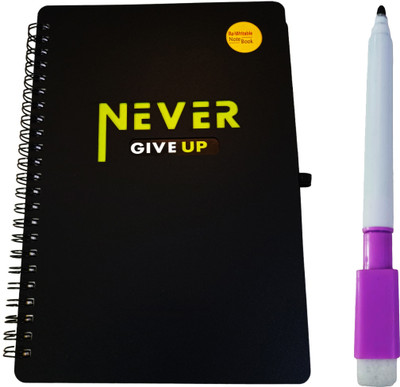 PRINTMAN Re-writable/Reusable - Eco Friendly Notebook With 1 Erasable Pen(6 * 8.25 Inch) A5 Notebook Single Ruled 200 Pages(Black)