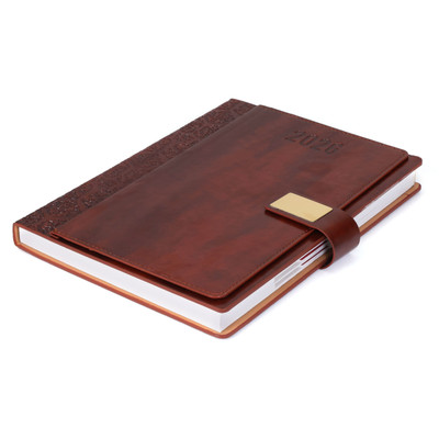 Scribelle Executive Diary 2026 with PU Leather Cover - Card Slots, Magnetic Flap A5 Diary Single Rule 324 Pages(Brown)