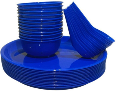 ANUWORD Plastic 18 Pieces for Family 6 Spoon 6 Plate 6 Bowl Crockery Set for Dining & Gifting Dinner Set(Microwave Safe)