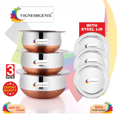 Vigneshgenix Magic Set of 3 Copper Bottom Handi With Lid Cookware Set(Copper, 3 - Piece)
