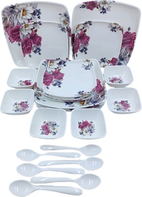 Perfectdine Pack of 24 Melamin Dinner Set(White, Microwave Safe)