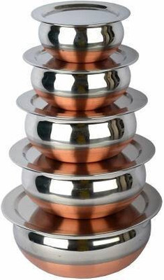 LIMETRO STEEL Set of 5 Copper Bottom Stainless Steel Handi Set / Cookware Set with Lid ( Capacity : 0.5 Ltr , 0.75 Ltr , 1 Ltr , 1.5 Ltr , 2 Ltr) Cookware Set(Stainless Steel, 5 - Piece)
