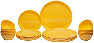 Gluman Pack of 24 PP (Polypropylene) 24 Pcs Round Dinner Set | Dishwasher Safe | Microwave Safe Dinner Set(Yellow, Microwave Safe)