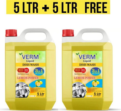 Verm Liquids 10 LTR dish wash Liquid Detergent with Lemon Kitchen Cleaner Dish Cleaning Gel(Lemon, 10 L)
