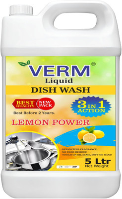 vermliquids Dishwash Liquid Lemon Anti-Bacterial Disinfectant Dish & Utensil – Active Lemon Dish Cleaning Gel(Lemon, 5 L)