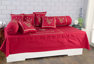 TURIYA Cotton Embroidered Diwan Set(Maroon)