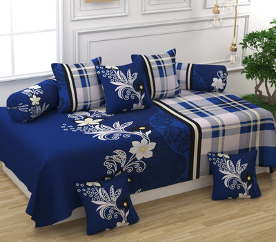 TURIYA Polycotton Abstract Diwan Set(Blue)