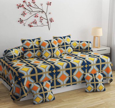 hargunz Polycotton Abstract Diwan Set(Multicolor, Yellow)