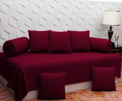 SANDECORE Cotton Striped Diwan Set(Maroon)