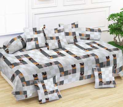 Laughing buddha Cotton Abstract Diwan Set(Multicolor)